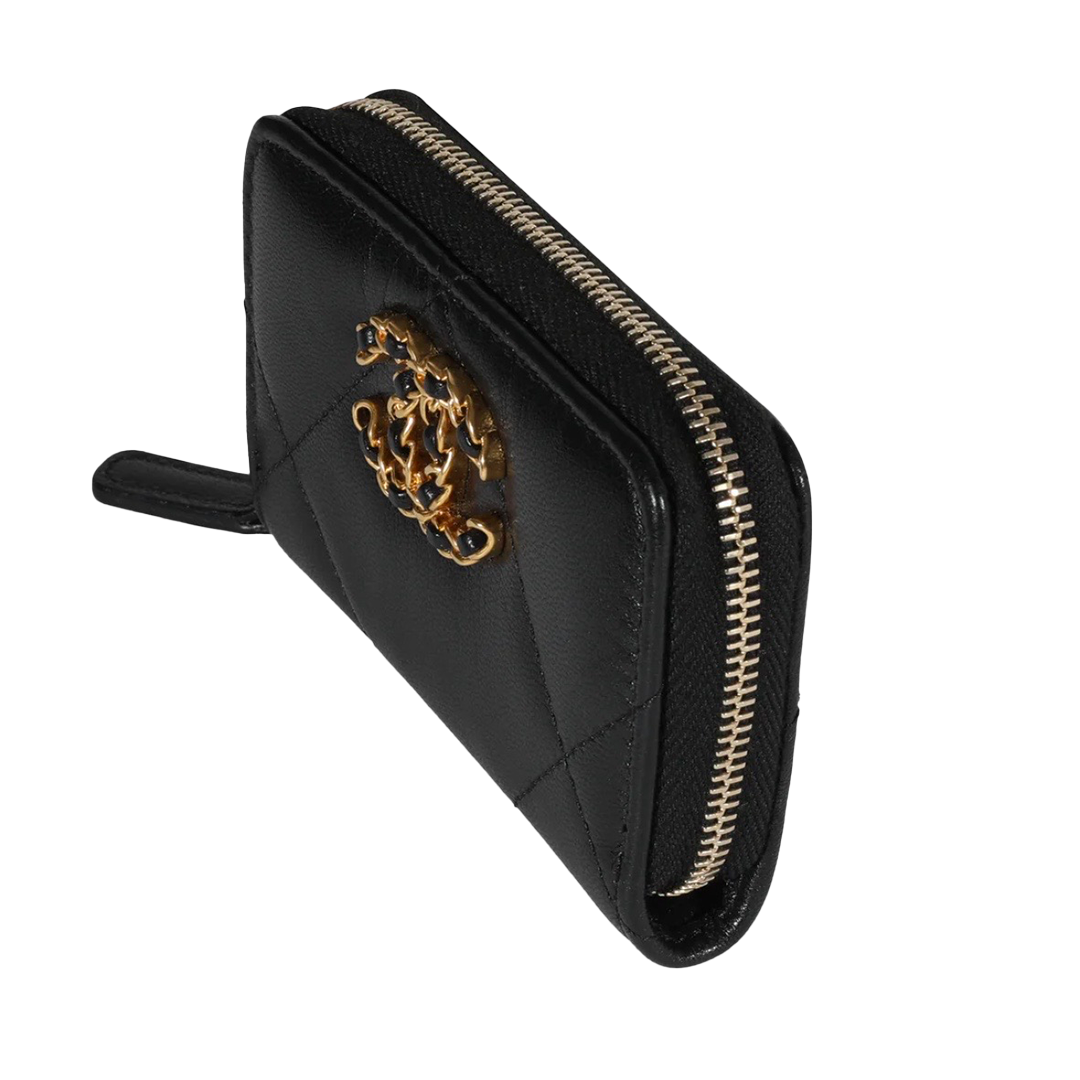 Black Quilted Lambskin Chanel 19 Zip - Around Coin Purse – Hieda Natasha