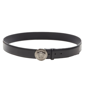VERSACE Medusa Biggie silver coin medallion buckle black belt