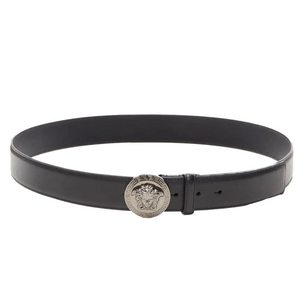 VERSACE Medusa Biggie silver coin medallion buckle black belt