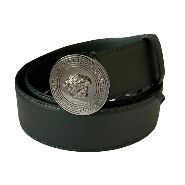 VERSACE Medusa Biggie silver coin medallion buckle black belt