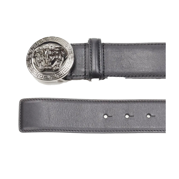 VERSACE Medusa Biggie silver coin medallion buckle black belt