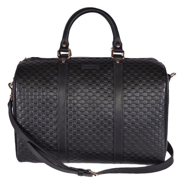 Black Leather Micro GG Guccissima Boston Bag W/Strap