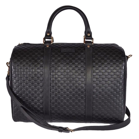 Black Leather Micro GG Guccissima Boston Bag W/Strap
