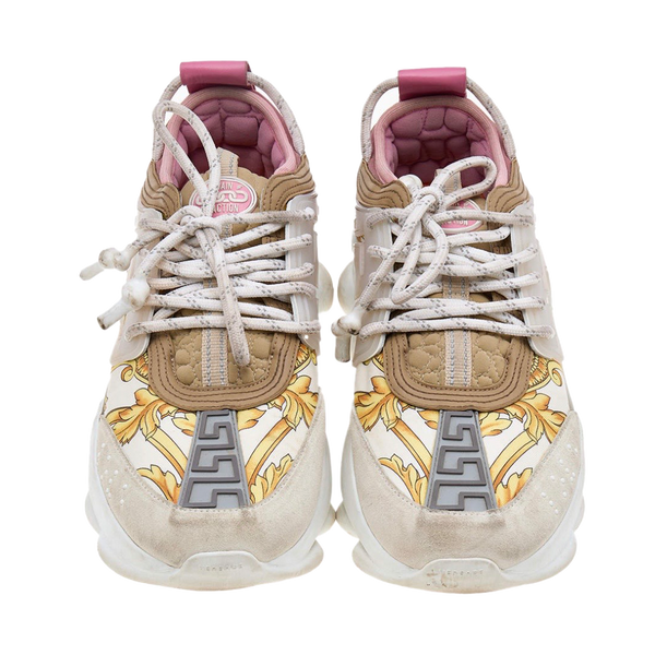 Versace Multicolor Barocco Print Nylon and Leather Chain Reaction Sneakers