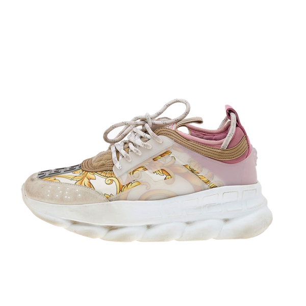 Versace Multicolor Barocco Print Nylon and Leather Chain Reaction Sneakers