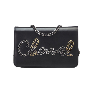 CHANEL Black LambSkin Wallet On Chain WOC Clutch Crossbody Bag