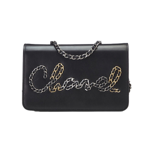 CHANEL Black Calfskin Signe Wallet On Chain ( WOC )