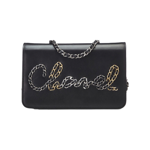 CHANEL Black Calfskin Signe Wallet On Chain ( WOC )