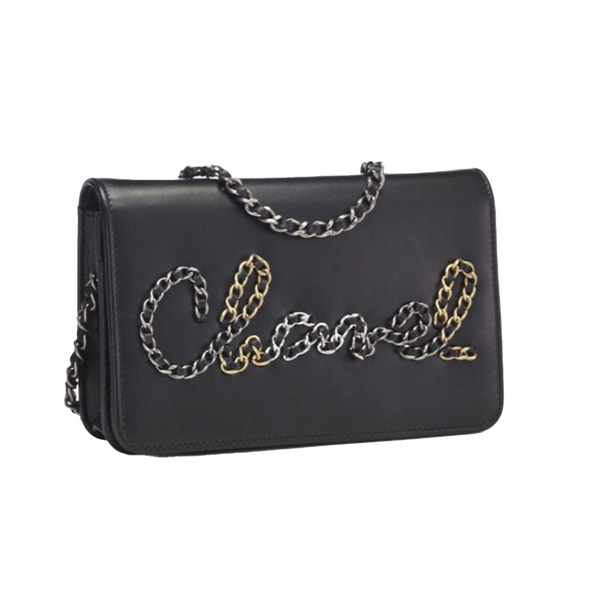 CHANEL Black Calfskin Signe Wallet On Chain ( WOC )