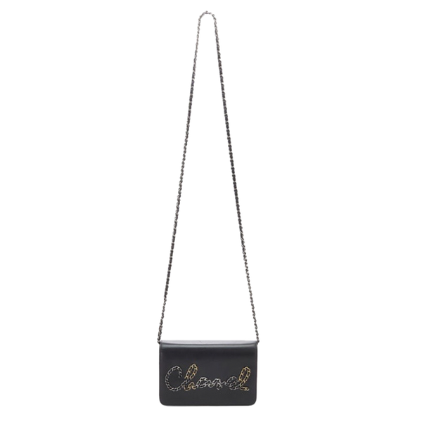 CHANEL Black Calfskin Signe Wallet On Chain ( WOC )