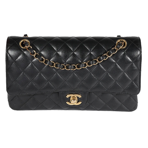 Black Quilted Caviar Medium Classic Double Flap Bag