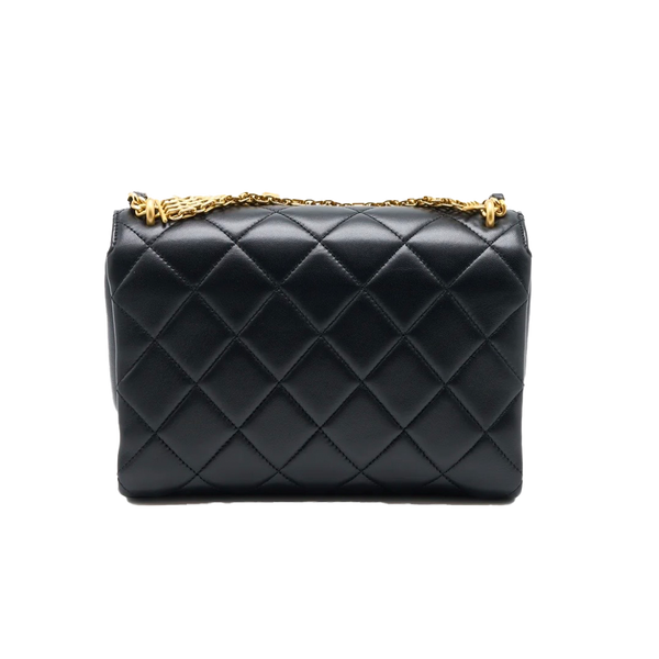 22S LETTER/CRYSTAL HANDLE FLAP BAG LAMBSKIN BLACK BRUSHED GHW(MICROCHIP)