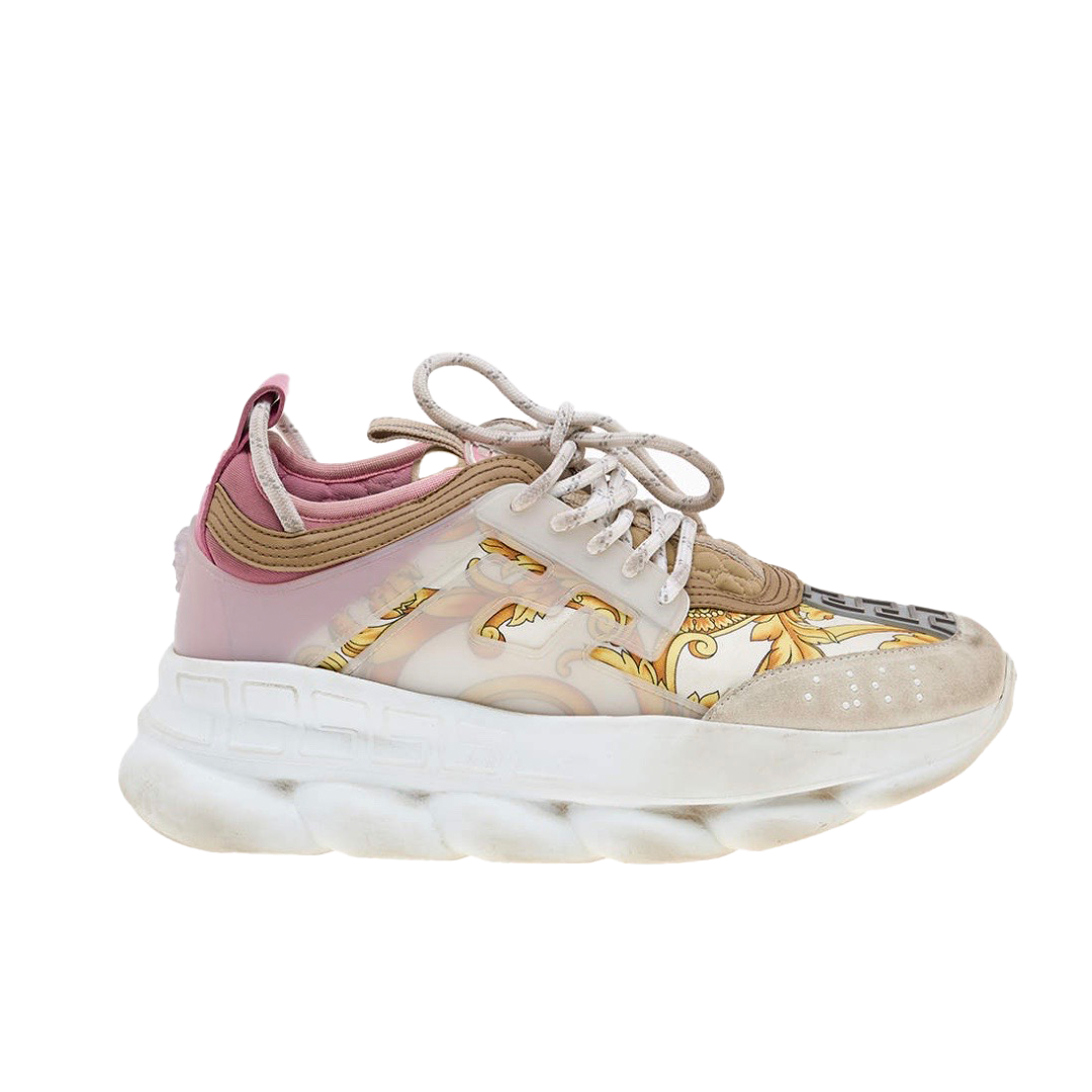 Versace Multicolor Barocco Print Nylon and Leather Chain Reaction Sneakers