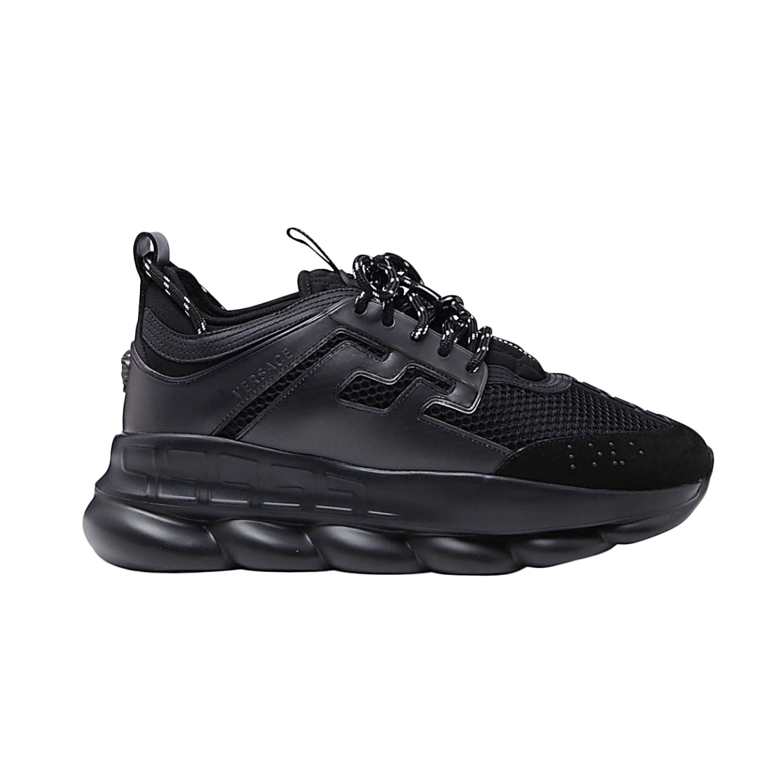 BLACK LEATHER AND MESH CHAIN REACTION SNEAKERS