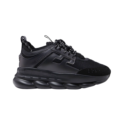 BLACK LEATHER AND MESH CHAIN REACTION SNEAKERS