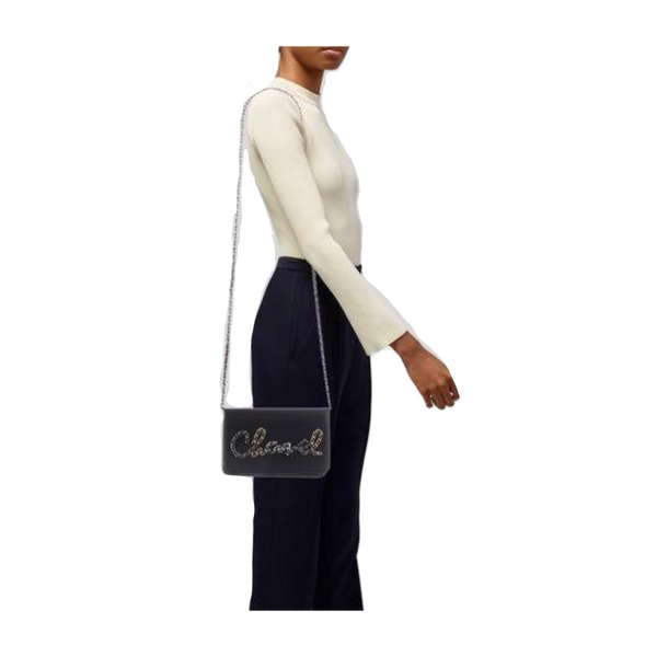 CHANEL Black Calfskin Signe Wallet On Chain ( WOC )
