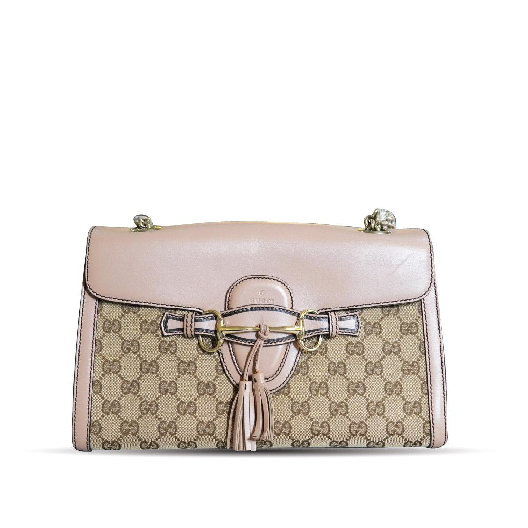 GUCCI Monogram Medium Emily Chain Shoulder Bag Light Pink
