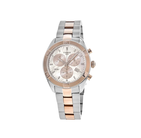 Women Rose Gold-Toned PR 100 Sport Chic Mother of Pearl Chronograph Watch T1019172215100