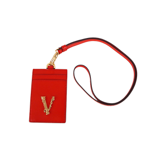 Red Leather GOLD BAROCCO V LOGO VIRTUS Lanyard ID CARD CASE