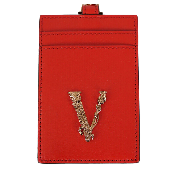 Red Leather GOLD BAROCCO V LOGO VIRTUS Lanyard ID CARD CASE