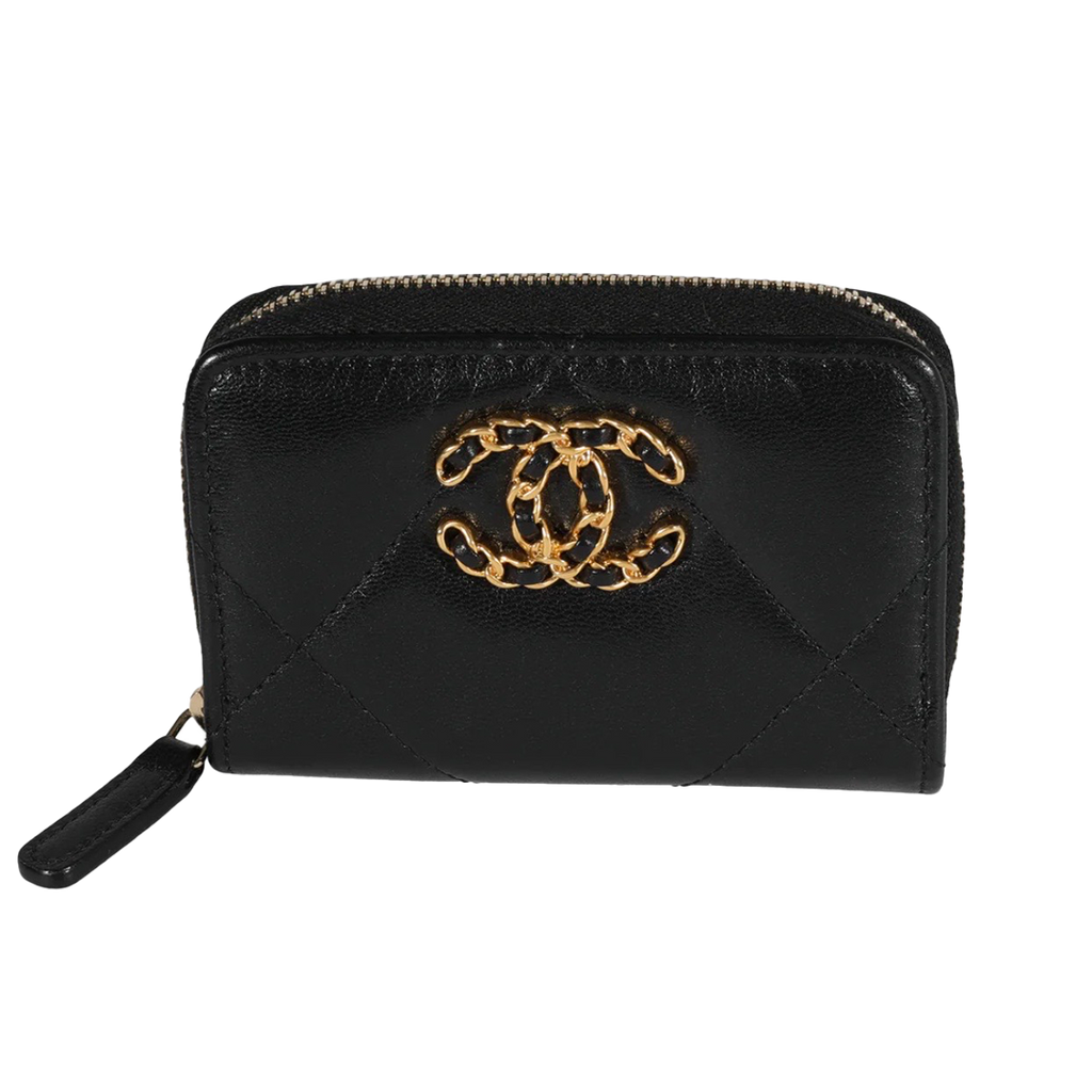 Chanel 19 Zip Wallet Card Holder Black Lambskin