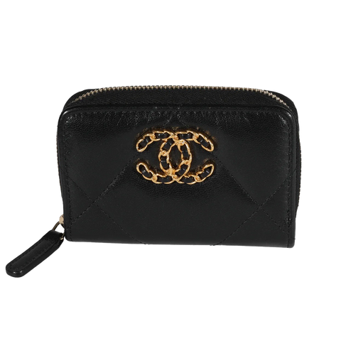 Black Quilted Lambskin Chanel 19 Zip - Around Coin Purse