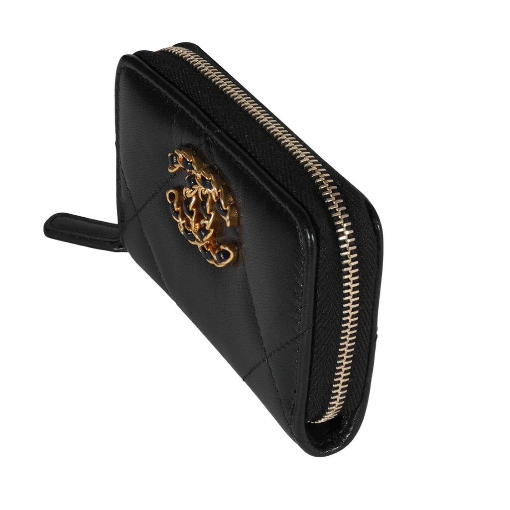 Black Quilted Lambskin Chanel 19 Zip - Around Coin Purse – Hieda